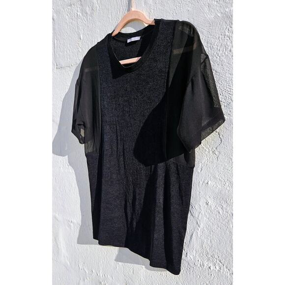 Zara Womens Top Small Black Mesh Sheer Cut Out Tank Short Sleeve Textured Shirt - Picture 2 of 11